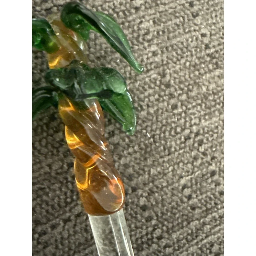 2 Glass Highball Drink Swizzle Stick Stirrers With PALM TREE‎ Tops 8 Inches